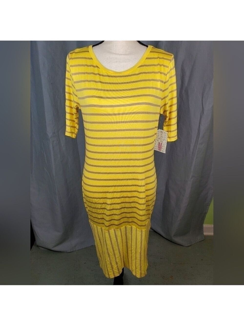 NWT Lularoe Julia, yellow with brown stripes, size M